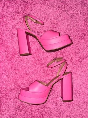 Hot Pink Stacked Platform Heels